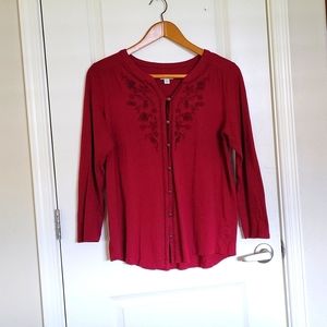J.Jill Embroidered Long Sleeve Button Front Top Sz Large